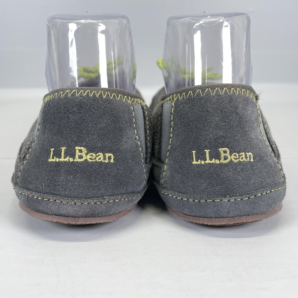 L.L.Bean Slippers Womens Size 8 Gray Suede Fleece Lined Perforated Slip On Moc - Picture 5 of 10